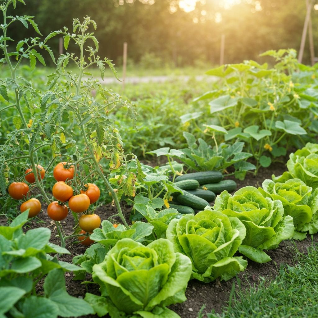 Peaceful garden with fresh vegetables