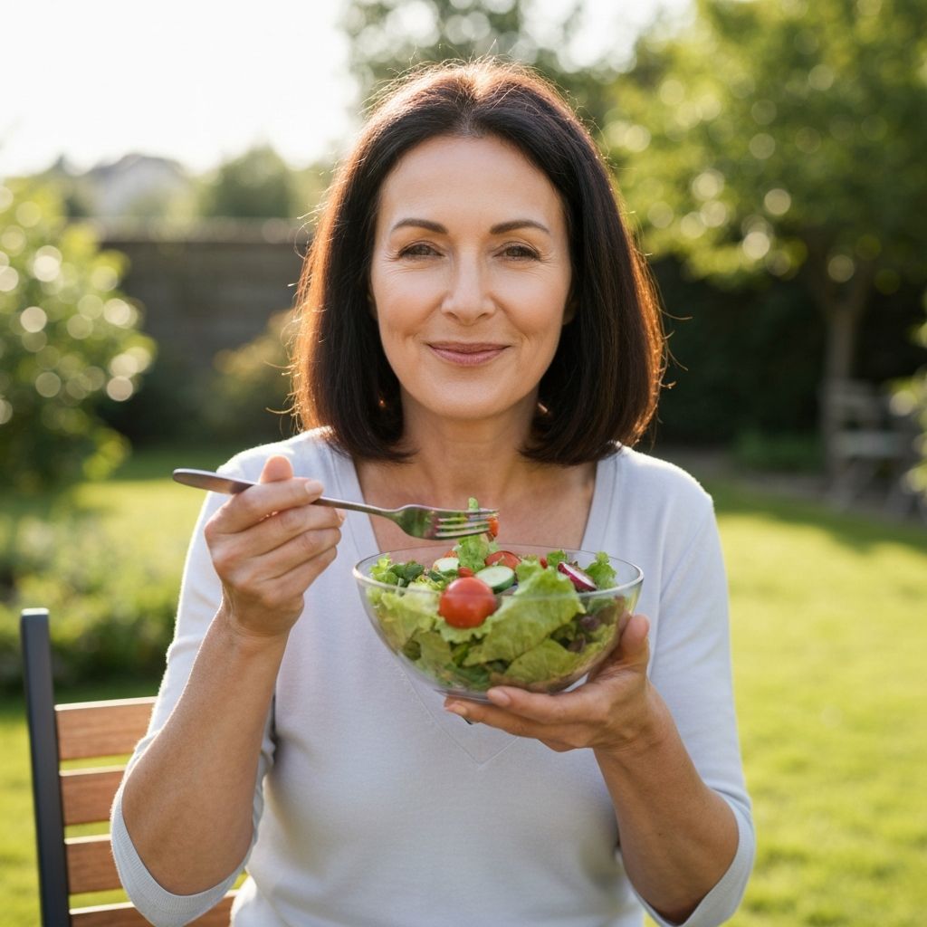 Person enjoying a peaceful meal in a garden setting